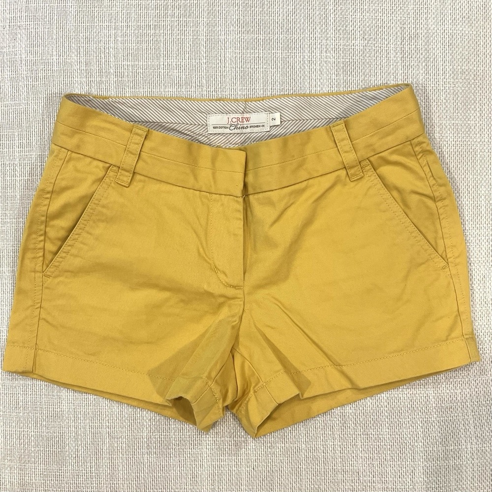J.Crew Chino Shorts Women 2 Yellow Excellent Broken-In Cotton Mid Rise 3" Inseam